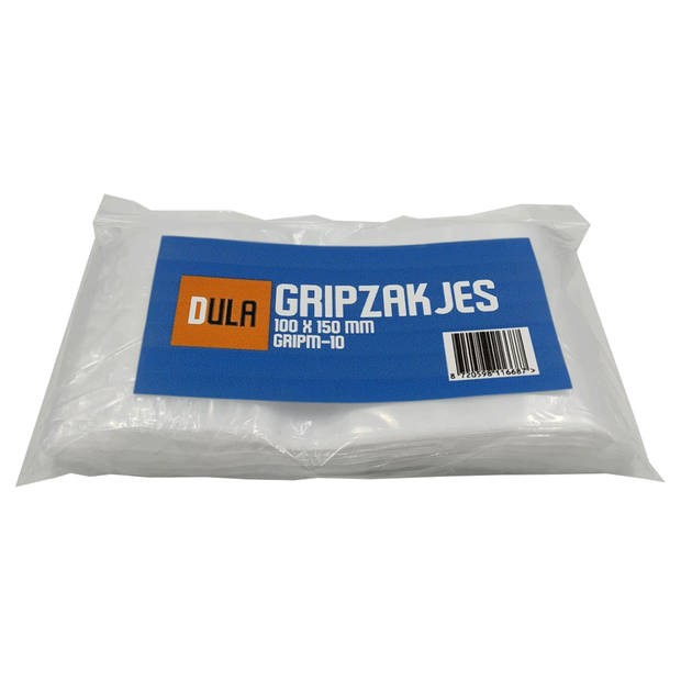 DULA - Gripzakje - 100 x 150 mm - Transparant - 1000 stuks - Hersluitbare verpakking zakjes