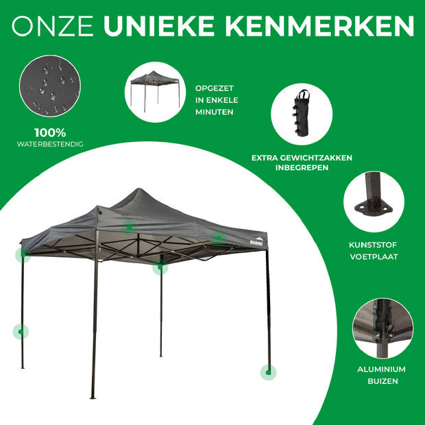 MaxxGarden Partytent - 3x3 m - Easy Up - Opvouwbaar - Waterdicht - Incl. Draagtas - Antraciet