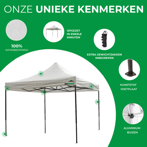 MaxxGarden Partytent - Paviljoen - 3x3 m - Easy Up - Opvouwbaar - Waterdicht - Incl. Draagtas - Wit