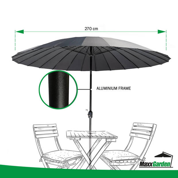 MaxxGarden Shanghai Parasol - Luxe Tuin en Balkon Parasol - 270 cm - Grijs