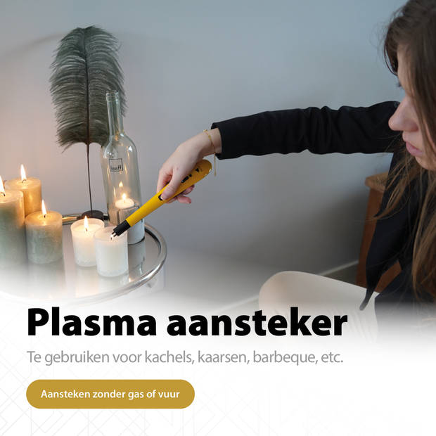 Oplaadbare Lange Elektrische Aansteker - Geel - Duurzame Plasma Aansteker - Inclusief Cadeauverpakking - BBQ - Kaarsen