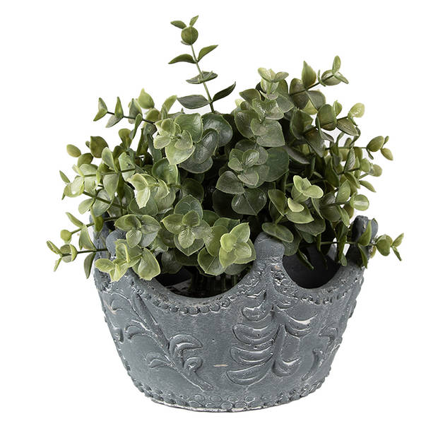 Clayre & Eef Bloempot Binnen Kroon 18x17x12 cm Grijs Steen Plantenpot Grijs Plantenpot