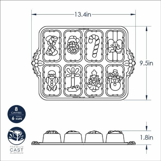 Nordic Ware - Bakvorm "Holiday Mini Loaf Pan" - Nordic Ware Sparkling Silver Holiday