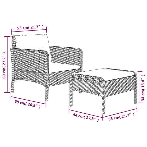 vidaXL 2-delige Loungeset met kussens poly rattan bruin