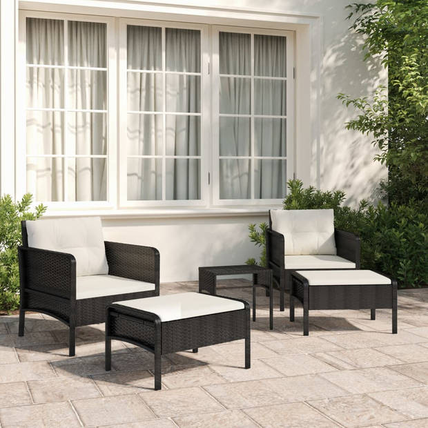 vidaXL 5-delige Loungeset met kussens poly rattan zwart