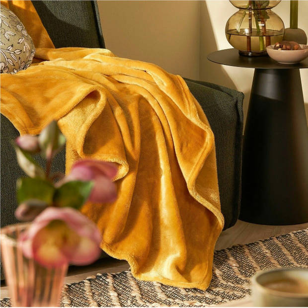 Fleece deken/fleeceplaid honing geel 130 x 180 cm polyester - Plaids