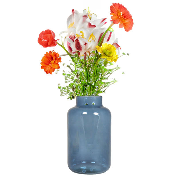 Floran Bloemenvaas Milan - transparant blauw glas - D15 x H25 cm - melkbus vaas met smalle hals - Vazen