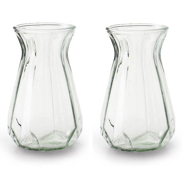 2x Stuks Bloemenvazen - helder/transparant glas - H18 x D11.5 cm - Vazen