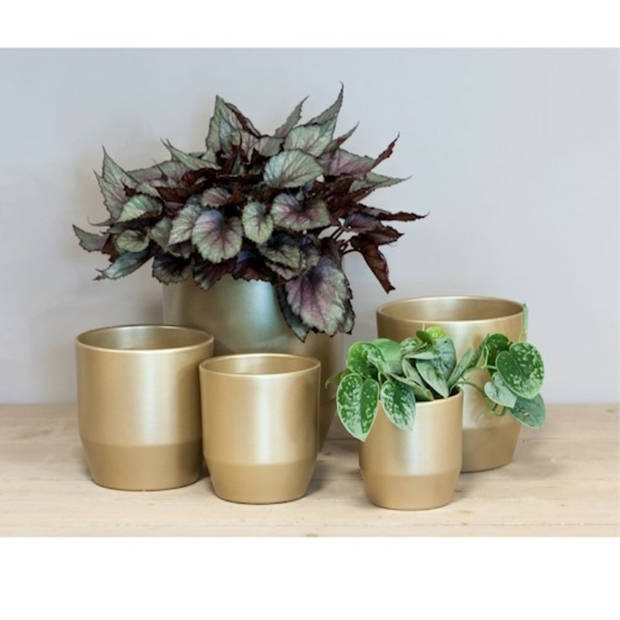 Bela Arte Plantenpot - keramiek - 2x - goud glans - D13,5/H13 cm - Plantenpotten