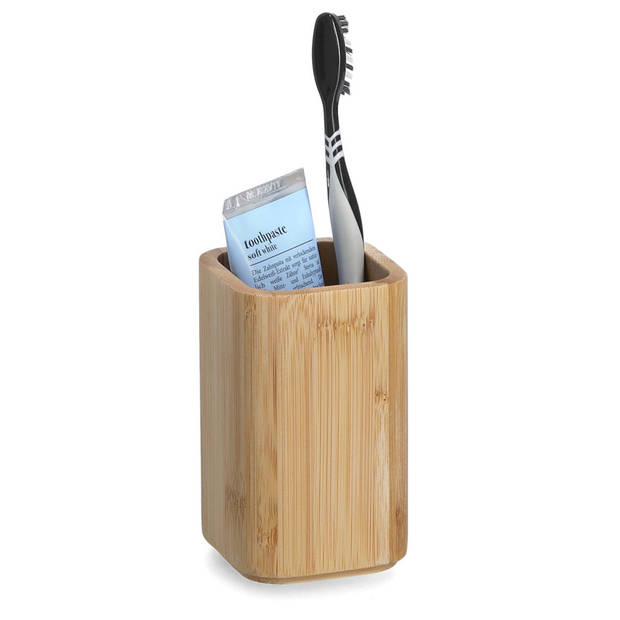 Zeller badkamer accessoires set 2-delig - bamboe hout - naturel - Badkameraccessoireset