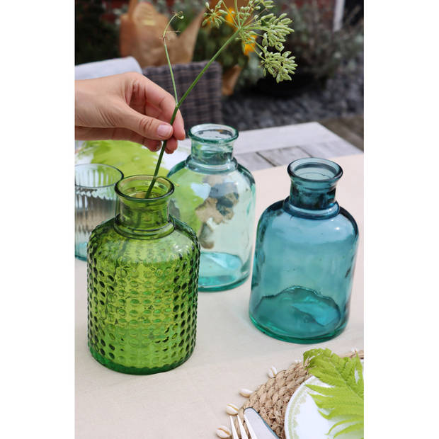 Bellatio Design Bloemenvaas - groen transparant gerecycled glas - D12 x H20 cm - Vazen