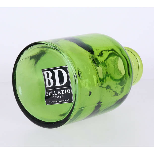 Bellatio Design Bloemenvaas - groen transparant gerecycled glas - D12 x H20 cm - Vazen