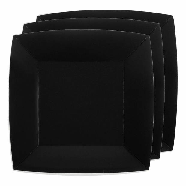 30x Stuks feest diner bordjes papier/karton vierkant - zwart - 23cm - Feestbordjes