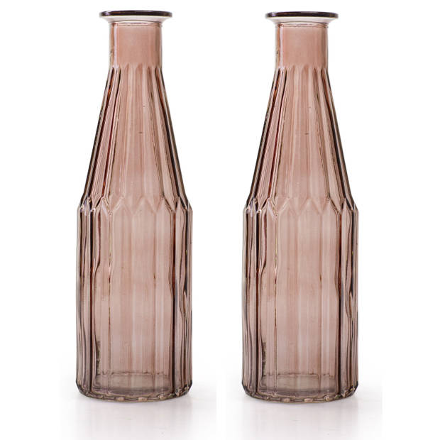 Jodeco Bloemenvaas Marseille - Fles model - glas - roze - H25 x D7 cm - Vazen