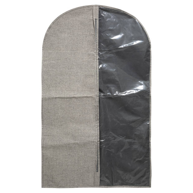 Set van 3x stuks kleding/beschermhoezen polyester/katoen grijs 100 cm inclusief kledinghangers - Kledinghoezen