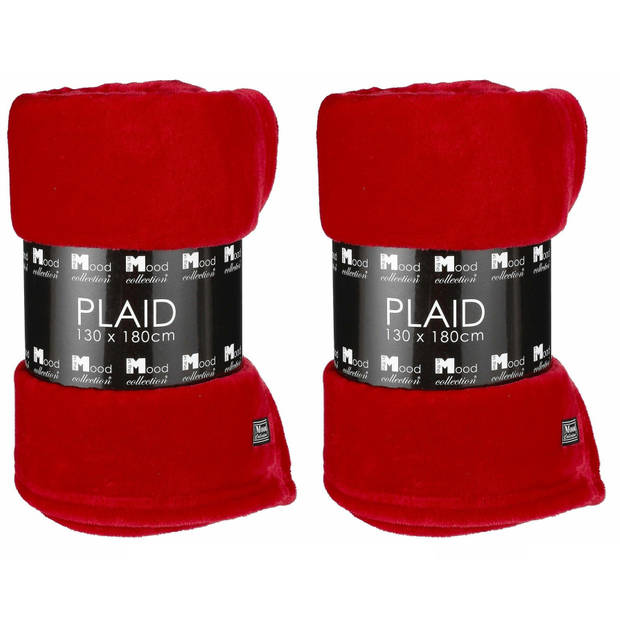 2x Stuks Fleece dekens/fleeceplaids rood 130 x 180 cm polyester - Plaids