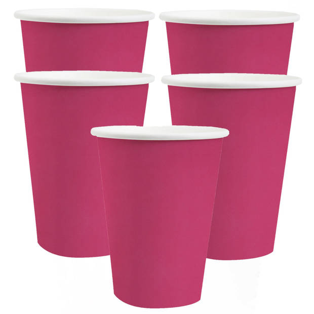 Santex feest bekertjes - 30x - fuchsia roze - papier/karton - 270 ml - Feestbekertjes
