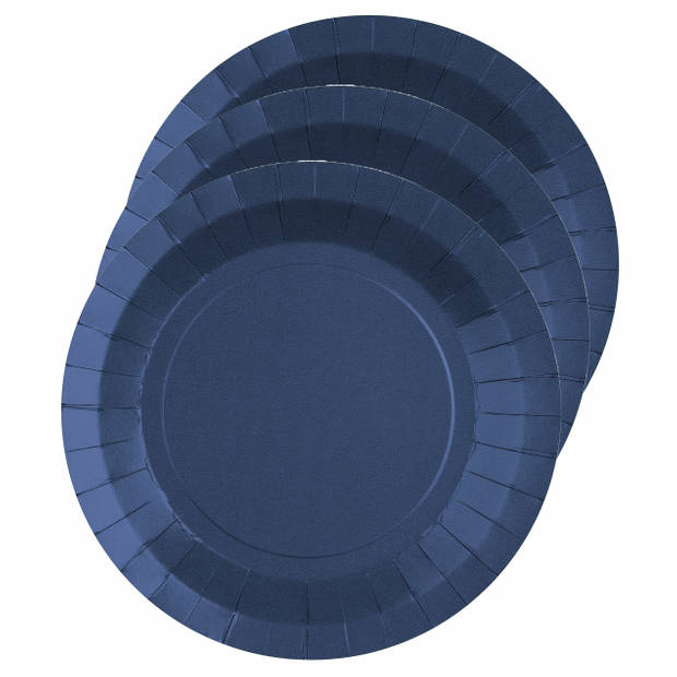 Santex feest gebak/taart bordjes - kobalt blauw - 10x stuks - karton - D17 cm - Feestbordjes