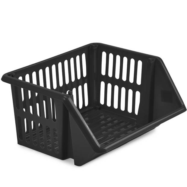 Mand/organiser - stapelbaar - zwart - 35 x 29 x 27 cm - Opbergmanden