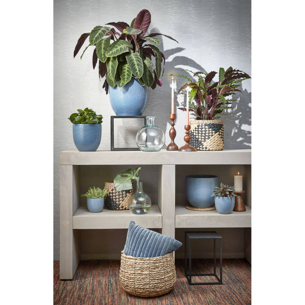 Mica Decorations Plantenpot - terracotta - blauw glans - D14/H12 cm - Plantenpotten