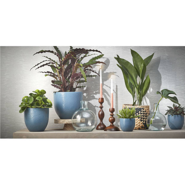 Mica Decorations Plantenpot - terracotta - blauw glans - D14/H12 cm - Plantenpotten