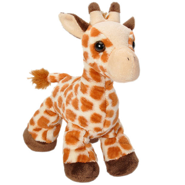Pluche dieren knuffel giraffe 18 cm met Happy Birthday wenskaart - Knuffeldier