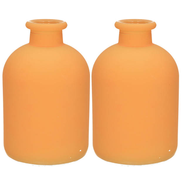 Jodeco Bloemenvaas Avignon - 2x - glas - mat oranje - H17 x D11 cm - Vazen