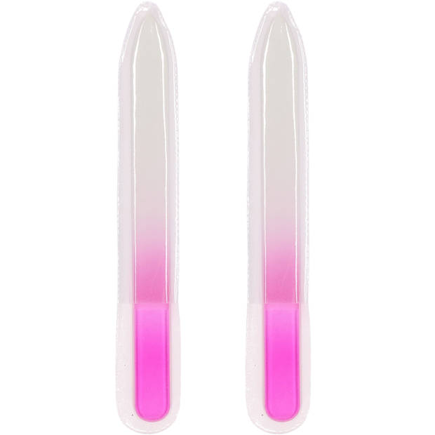 Nagelvijlen van glas 2x - roze - 14 cm - in hoesje - Nagelvijlen