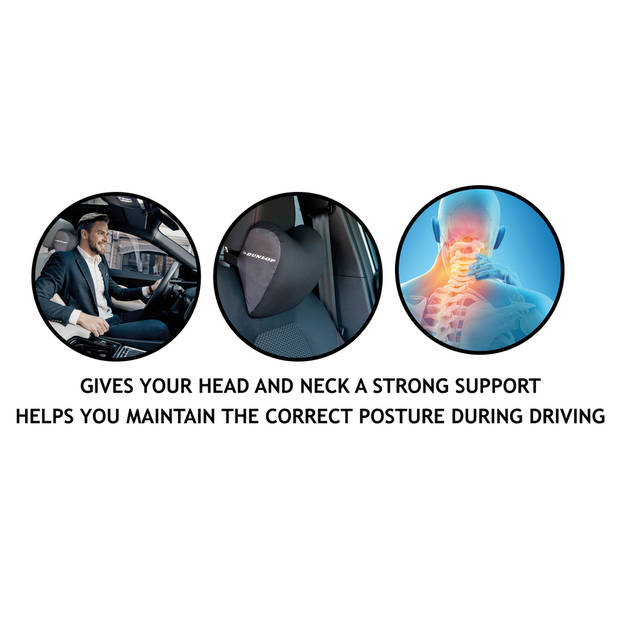 Dunlop Neksteun - Nekkussen Autostoel - 100% Memory Foam - Universele Pasvorm - Zwart