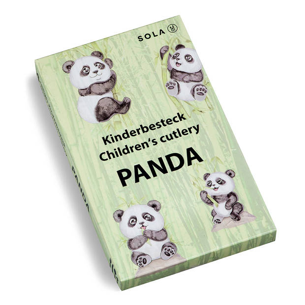 Sola Pandadieren Kinderbestekset - 4 Delig Kinder Bestek - Zilverwit Edelstaal 18/10 - Niet Vaatwasserbestendig - Zilver