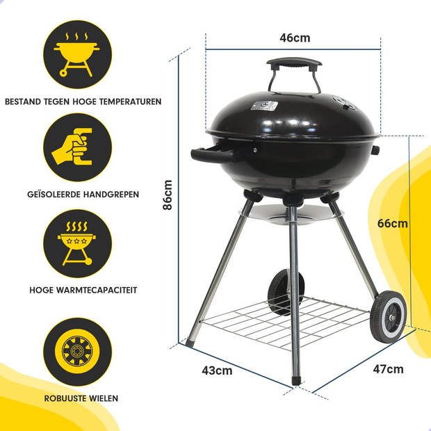AG barbecue Ø 46 cm - Houtskoolbarbecues - Kogelbarbecue incl. Thermometer - temperatuur roestvrij - Ronde Barbecue - In