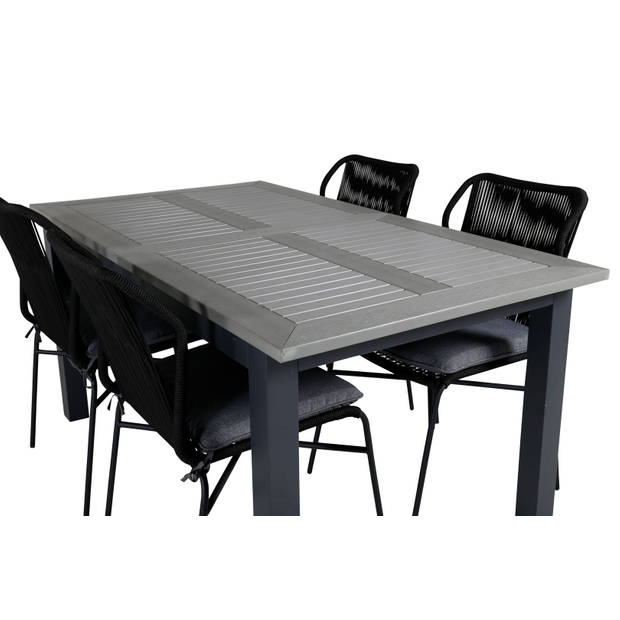 Albany tuinmeubelset tafel 100x160/240cm en 4 stoel Julian zwart, grijs.
