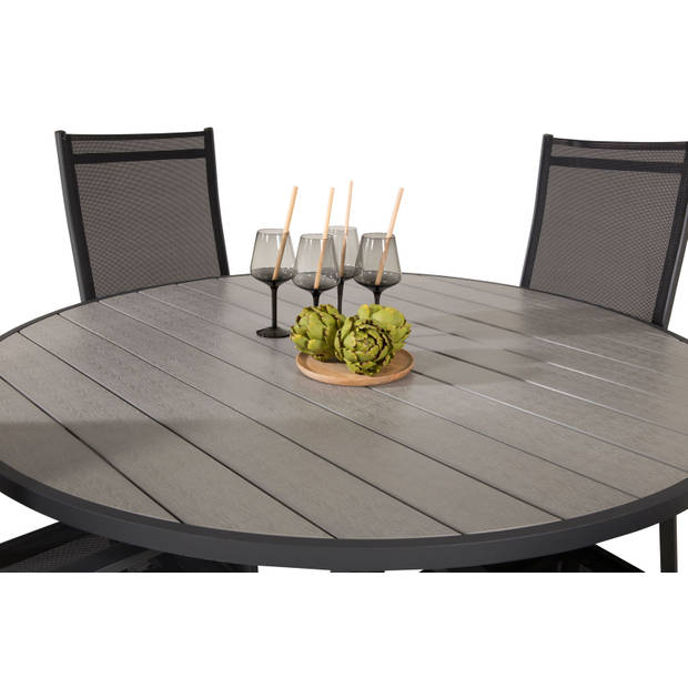 Parma tuinmeubelset tafel Ø140cm en 4 stoel Copacabana zwart, grijs.