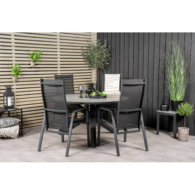 Parma tuinmeubelset tafel Ø140cm en 4 stoel Copacabana zwart, grijs.