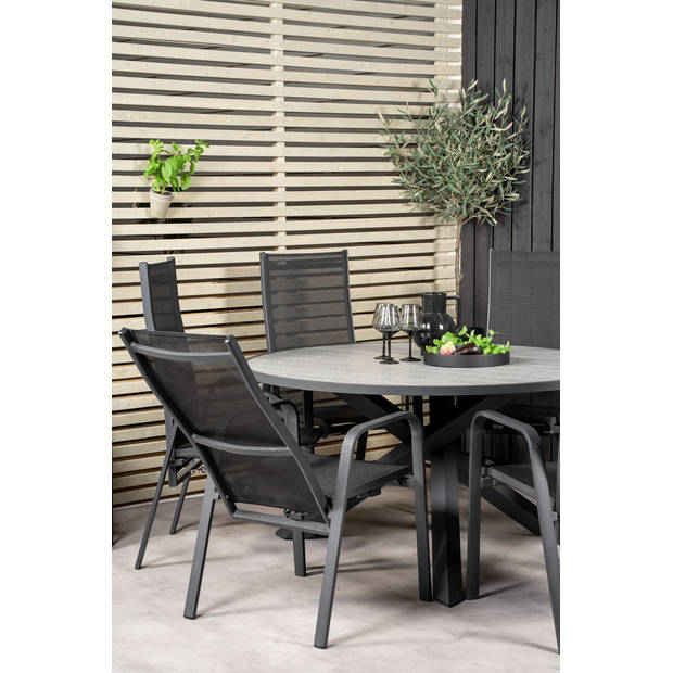 Parma tuinmeubelset tafel Ø140cm en 6 stoel Copacabana zwart, grijs.