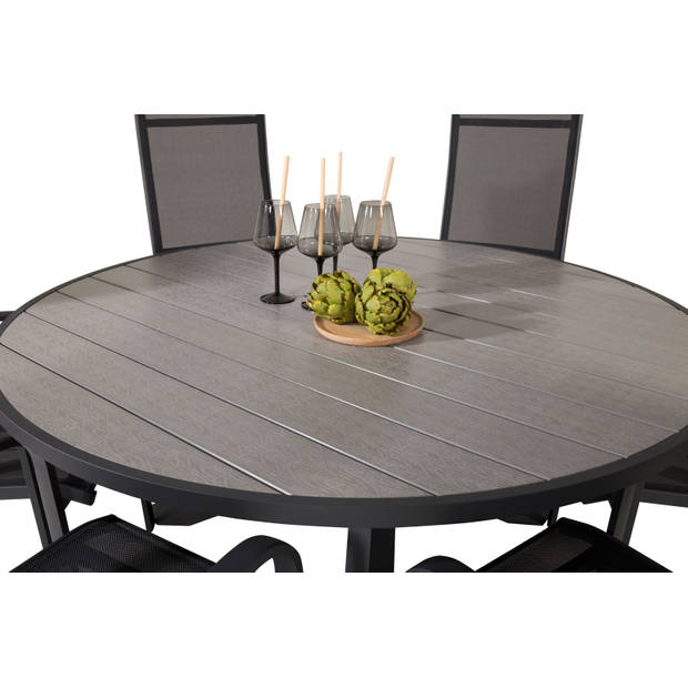 Parma tuinmeubelset tafel Ø140cm en 6 stoel Copacabana zwart, grijs.