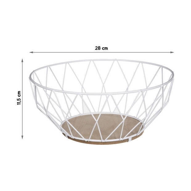 5Five Fruitmand/fruitschaal - draad metaal - wit - Dia 28 cm - Fruitschalen
