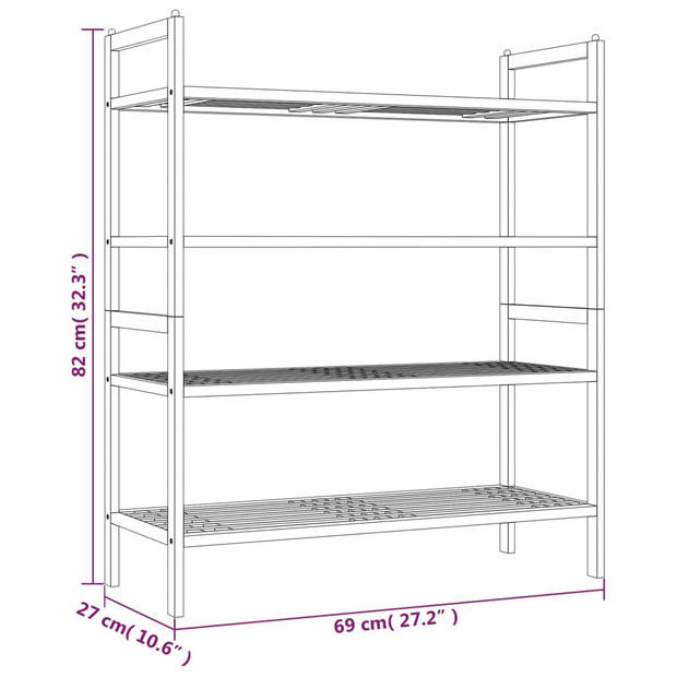 The Living Store Schoenenrek Massief Walnotenhout 2 Vakken - 69 x 27 x 41 cm - Stapelbaar - Met Handgreep