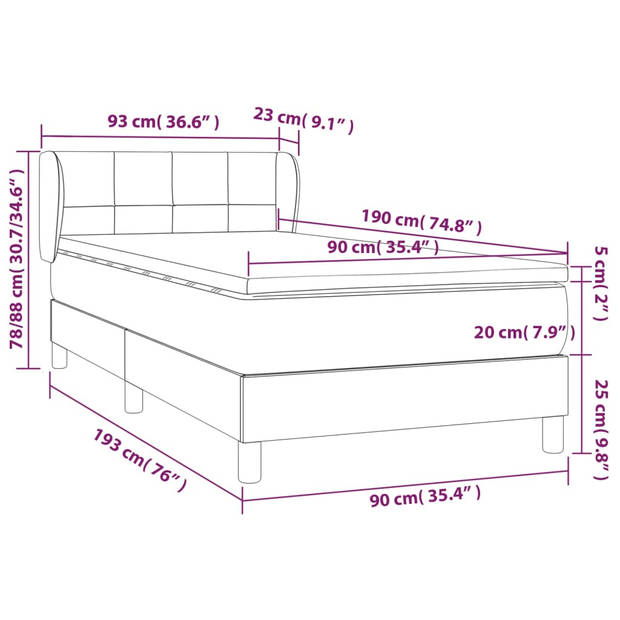 vidaXL Boxspring met matras stof donkerbruin 90x190 cm