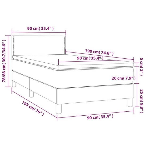 vidaXL Boxspring met matras stof lichtgrijs 90x190 cm