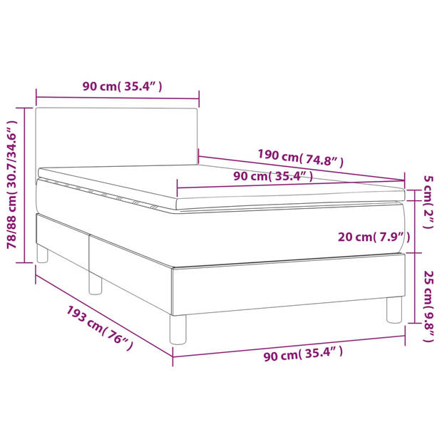 vidaXL Boxspring met matras stof donkerbruin 90x190 cm