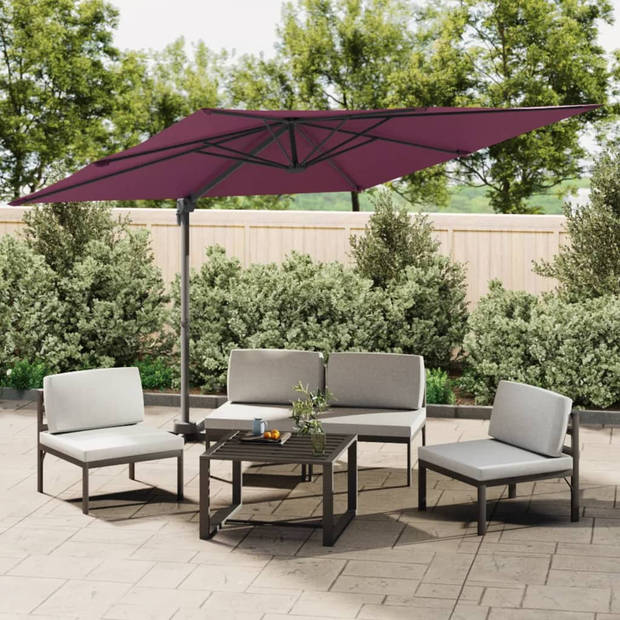 vidaXL Zweefparasol met LED-verlichting 400x300 cm bordeauxrood