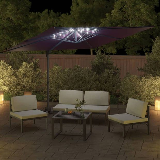 vidaXL Zweefparasol met LED-verlichting 400x300 cm bordeauxrood