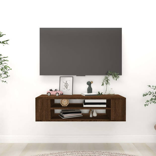 The Living Store TV Hangkast Bruineiken 100x30x26.5 cm - Duurzaam - Voldoende opbergruimte - Decoratief ontwerp -