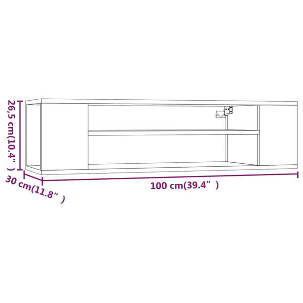 vidaXL Tv-hangmeubel 100x30x26,5 cm bewerkt hout grijs sonoma eiken