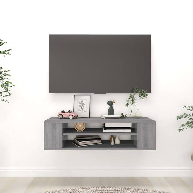 The Living Store Hangende Tv-kast - Grijs Sonoma Eiken - 100x30x26.5 cm