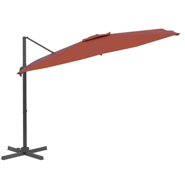 vidaXL Zweefparasol met LED-verlichting 400x300 cm terracottakleurig