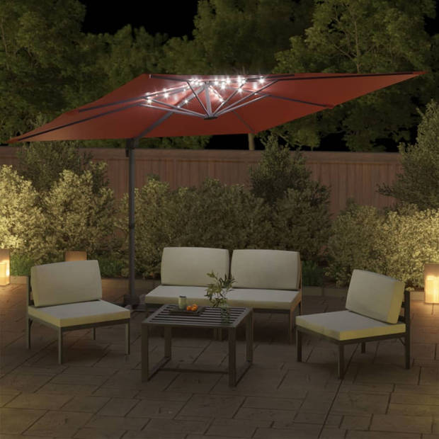 vidaXL Zweefparasol met LED-verlichting 400x300 cm terracottakleurig