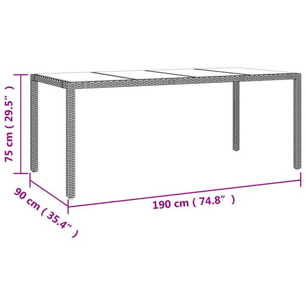 vidaXL Tuintafel met glazen blad poly rattan en gehard glas beige