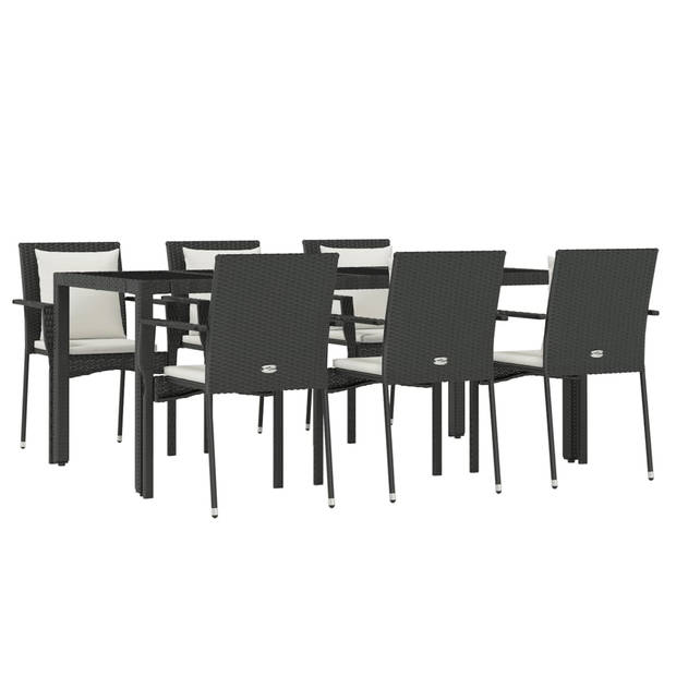 The Living Store Tuinset - zwart - 6x tuinstoel - tafel 190x90x75cm